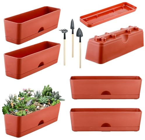 Paquete de 6 macetas rectangulares grandes de 16 pulgadas, macetas rectangulares para plantas de exterior e interior, maceta de plástico para alféizar de ventana para hierbas, verduras, flores,