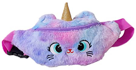 DEARMAMY Plüsch Hüfttasche Katze Einhorn Motiv Leichte Kinder Taillentasche Weiches Material Verstellbarer Gurt Brusttasche Für Mädchen Alltag Reisen Schule