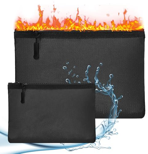 2 Stück Feuerfeste Banktasche Set A4/A5, Feuersichere Aktentasche, Bis 1100℃ Fiberglas|Schutz vor Feuer Brand und Spritzwasser(34x25cm,20x14cm)für Passport,Dokumente,Rechnungen,Bargeld