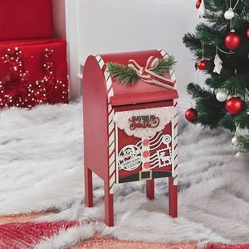 URBNLIVING Buzón de madera de Navidad con diseño de Papá Noel, decoración de mesa roja para festividades, casa de campo, decoración del hogar, pequeño o grande (pequeño)