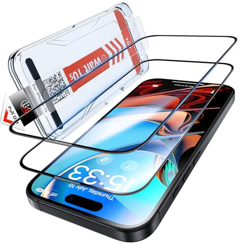 LK 2 Pezzi Vetro Temperato per iPhone 15/iPhone 16, Rimozione Automatica Della Polvere, Installazione Rapida, Durezza 9H, HD Schermo Pellicola Senza Bolle, Con Strumenti di Installazione
