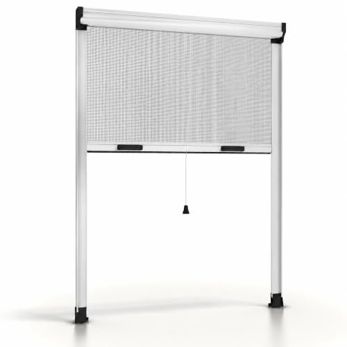 Esto, mosquitera enrollable para ventanas, recortable en altura y ancho, marco de aluminio, varios tamaños y colores, red anti-insectos para ventanas correderas y abatibles (blanco, 160 x 160 cm)