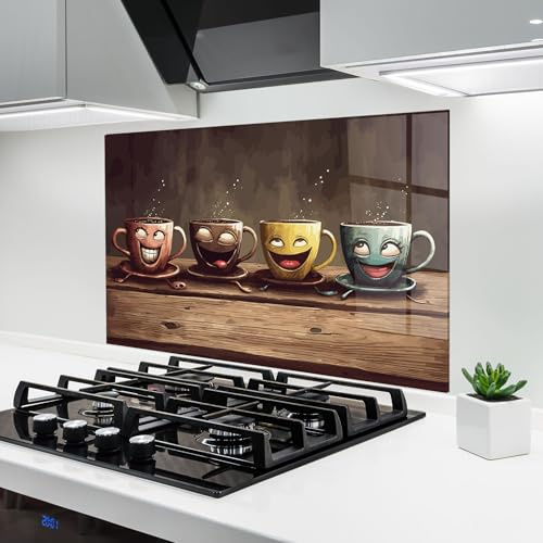 ARTHUB® Küchenrückwand aus Glas 60x80 cm, 4mm ESG | Spritzschutz, Glasplatte, Herdspritzschutz, Wandschutz für Herd, Hartglas, Lebensmittel, Kaffee, Coffee Faces