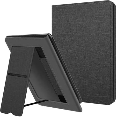 Hülle für Kindle 7 Zoll (12. Generation, 2024) und Kindle Colorsoft Signature Edition 2024, Kickstand Schutzhülle mit Auto Sleep/Wake und Handschlaufe, Un Kompatibel mit LG Sony eReader, Schwarz
