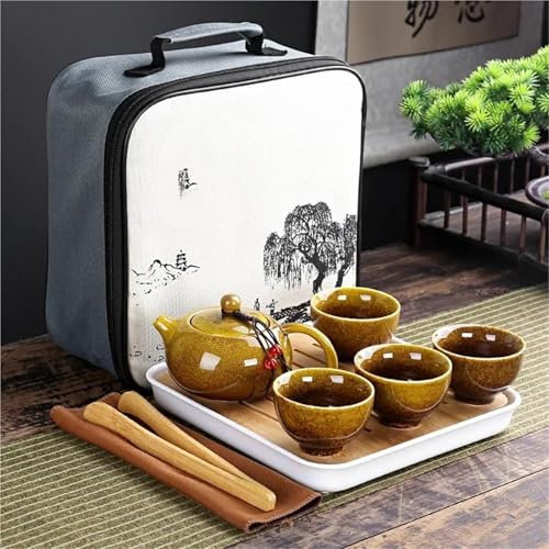 Boite Cadenas Jewelry Box Service À Thé Kung Fu, Ensemble Voyage, Théière En Porcelaine, Tasses À Thé Gaiwan, Service À Thé Portable En Céramique Avec Sac De Voyage, 4 Tasses Boite Rangement Bijoux(Ty