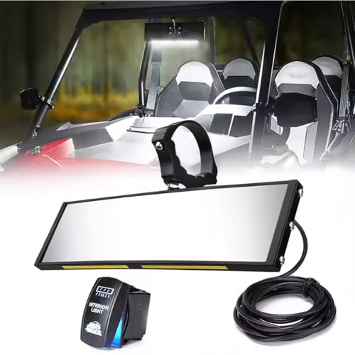 UTV Specchietti interni con luce, alloggiamento in lega di alluminio per UTV con roll bar da 1,75“ a 2”, tutti gli UTV e Buggy possono essere installati Specchio retrovisore per auto (9 inch)