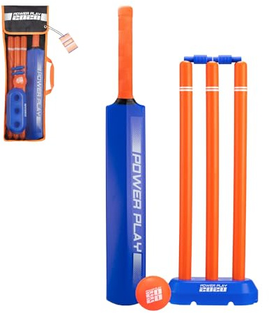 Powerplay - Juego de críquet de plástico tamaño 3 para niños, Pelota Ligera, tocones y Bate - Divertido Juego de críquet al Aire Libre