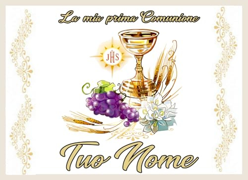 Cialda in Ostia PRIMA COMUNIONE per Torte e Dolci Formato A4 Personalizzabile con nome a scelta