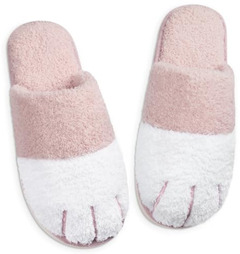 Wostock Pantoufle Femme Chaussons Femme Moelleux avec Pattes de Chat en Peluche et Mousse Mémoire Confortables Anti-Glisse Intérieur Extérieur Chaussures
