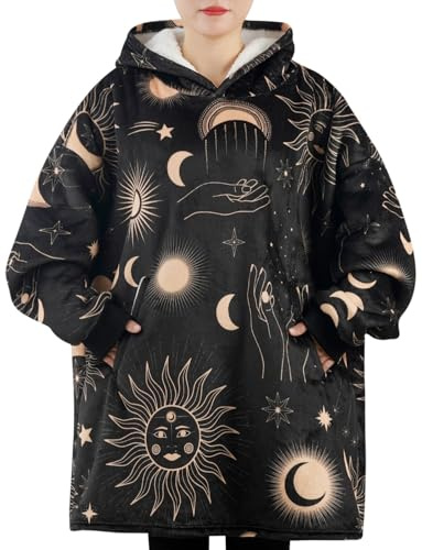Witchy Gifts for Women/Men, Wearable Flannel Spiritual Blanket Hoodie, Super Soft Warm Cozy with Giant Pocket, Spiritual Astrology Zen Gifts - One Size Fits Most