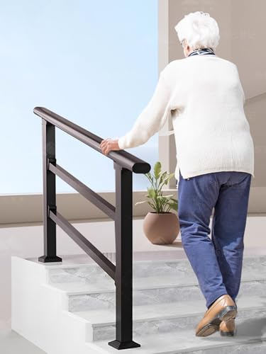 Elderly Safety ils for Outdoor Stairs 31.5in Level Railing for 1 8 Steps Ground Mount for Concrete/Wood Deck Black Assist il