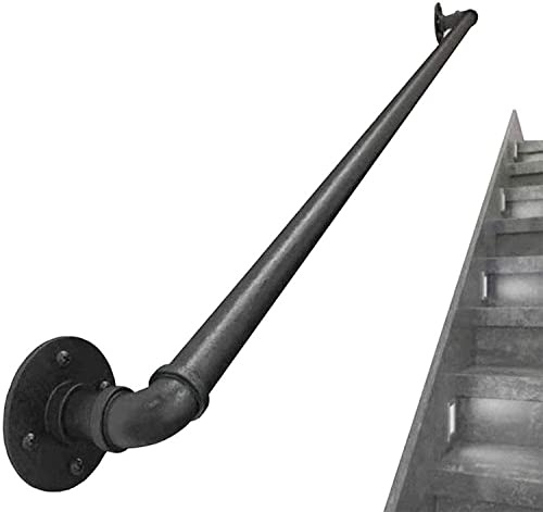 Barandilla industrial retro de hierro forjado para escaleras y pasillos, color negro, 3,2 cm de diámetro (380 cm), elegante solución de seguridad