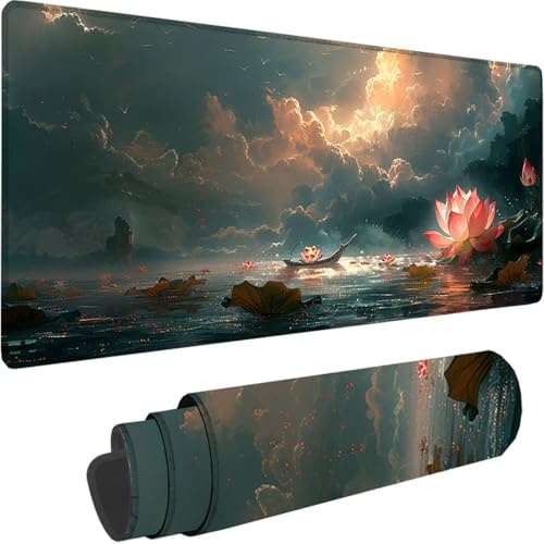 Alfombrilla Ratón Gaming XXL 1500x800x3 mm, Negro Mouse Pad Flor Alfombrilla Escritorio con Base de Goma Antideslizante, Mousepad Gaming Mejora la precisión y la Velocidad para Jugadores Oficina 3-I