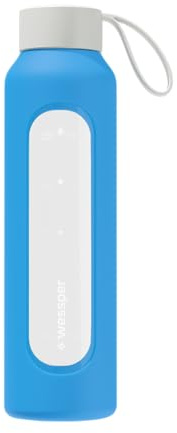 Wessper Botella de Cristal, Botella Agua Motivacional, con Marcas de Tiempo, Vidrio de borosilicato con Tapa de Bambú, Sin Fugas, para Deporte, Camping, para Niños y Adultos 0,5L – Oceánico