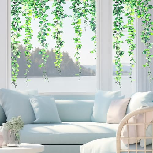HJZHII Green Vines Window Cling, Double Sided Spring Hanging Vine Glass Wall Stickers Plant Leaves Window Clings Wildflower Grass Decals for Home Glass Door Office Decor