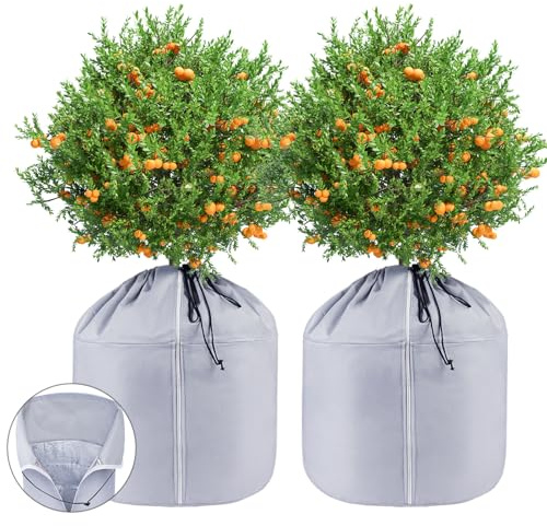NUTKIT Protección contra Heladas para Plantas, 2PC Funda de Protección contra Congelación con Cordón y Cremallera, Tela Transpirable Pero Aislante, para árbOles Frutales y Plantas En Maceta (65x70cm)