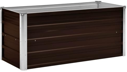 Mokuyary Fioriera rialzata da giardino, marrone, 100 x 40 x 45 cm, in acciaio zincato, per verdure, erbe, fiori, aiuole da giardino per giardino, terrazza, balcone