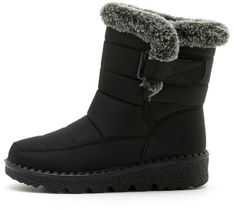 Bottes thermiques imperméables pour femme - Bottes d'hiver doublées avec boucle - Bottes de neige antidérapantes - Chaussures d'extérieur - Chaussures de ski chaudes - Bottes demi-montantes - Bottes