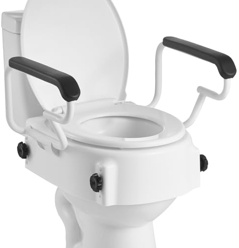 VEVOR Rehausseur de Toilette avec Accoudoirs, Réhausse WC Charge 136,1 kg, Siège de Toilette Surélevé Hauteur Réglable sur 3 Niveaux, Poignées Rembourrées, pour Personnes Âgées Handicapés Patients