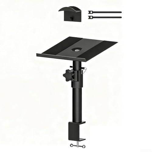 Support de haut-parleur réglable en hauteur, avec pivot à 360° et supports pour écouteurs, montage sécurisé des haut-parleurs sur le bureau ou la bibliothèque (individuellement)