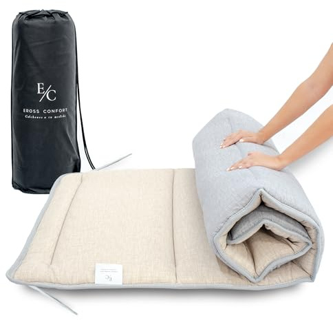 EROSS CONFORT | Colchón Suelo Enrollable 75x190cm Reversible. Futón japonés Estilo Tatami colchón de Suelo para Invitados, Camping o Juegos. Altura de 5 cm. Bolsa de Transporte incluída