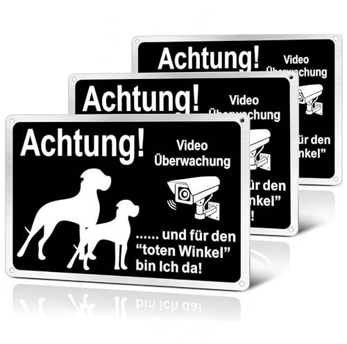 3 Stück Videoüberwachung Schild, Warnung vor dem Hund Schilder, 30 x 20cm