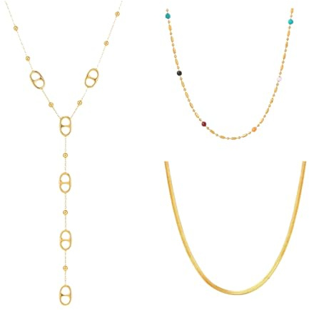 Collier longue maille marine y - Word en acier inoxydable Chaîne de clavicule de perles rondes pour les femmes Collier lame pour homme 18K plaqué or ne perd pas de couleur Cadeaux pour amants (3)