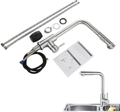 Qukoielly Robinet de cuisine pour camping-car – Pulvérisateur à poignée unique en acier inoxydable, robinet d'évier de cuisine, pour la maison, le camping-car, la buanderie, la salle à manger, le bar
