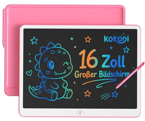 KOKODI Lcd Schreibtafel Kinder für Spielzeug ab 3 jahre, 16 Zoll Heller Bunten Maltafel Zaubertafel für 3 4 5 6 7 8 Jahre, Spielzeuggeschenke Valentinstag Geburtstag Geschenk alt Mädchen Jungen, Rosa