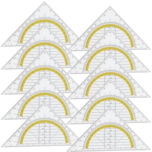 10 Stück Geometrie Dreieck, Geodreieck aus Kunststoff, Flexibel Geodreieck aus Bruchsicherem Kunststoff mit Gelber Skala Hilfslinien Stabil Winkelmesser für Büro Designer Studenten Malerei