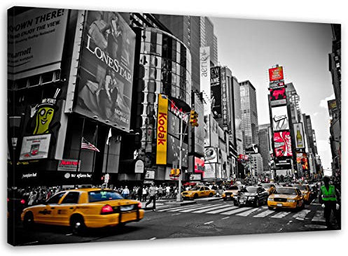 Feeby Bilder New York Gebäude 50x40 cm 1 Teilig Wohnzimmer Schlafzimmer Büro Flur Küche Wandbilder Leinwandbilder Modern Bild auf Leinwand Kunstdruck Design Hochhäuser Architektur Autos Schwarz