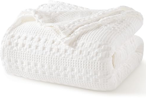 PHF 100% Cotton Waffle Weave Blanket King Size for Bed, Soft Lightweight & Breathable, All-Season Comfort, Luxury Aesthetic Christmas Blanket for Home Decor, 108x90, White