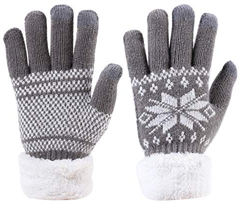Damen Handschuhe Gestrickte Wollhandschuhe Schneeflocke warme Strickhandschuhe weich dicke Fingerhandschuhe Damenhandschuhe touchscreen iPad iPhone Smartphone Handy Winterhandschuhe Outdoor fahrrad