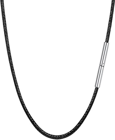 PROSTEEL 2mm Kustleder Kette für Damen Herren Polyester Schwarze Kordelkette Halskette mit Edelstahl Verschluss, Kettenlänge 41/46/51/55/61/66/71/76cm wählbar
