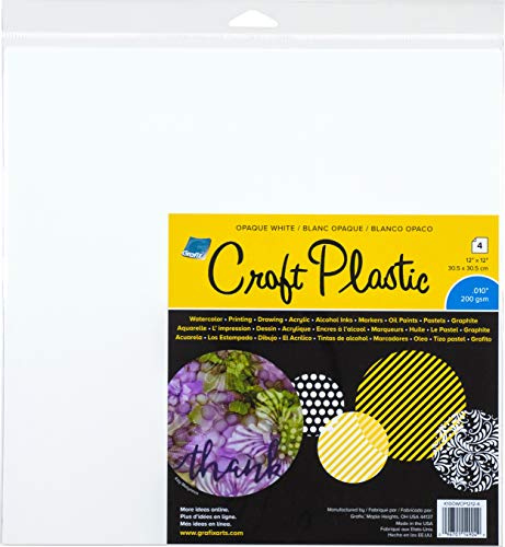 Grafix Craft Plastic Sheets 12x12 4/Pkg-Opaque White .010, Multi, 12-x-12-Inch