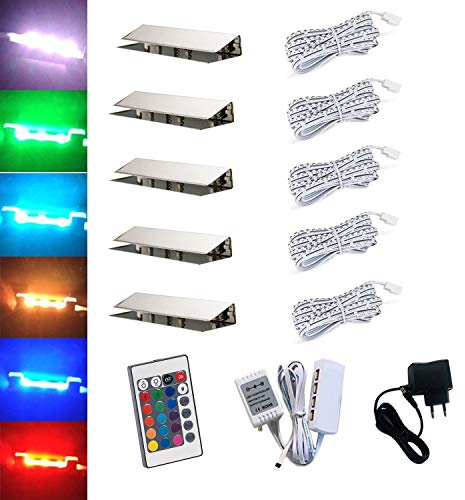 ACCE LED RGB iluminación de borde de vidrio iluminación de piso de vidrio clips de iluminación de escaparate, acero inoxidable (juego de 5)