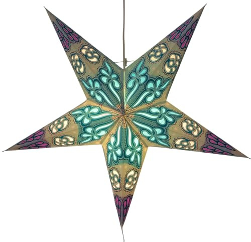 Faltbarer Advents Papierstern, 60 cm, hochwertig, Damaskus | Handgefertigter Papierstern mit Silberbronze, stimmungsvolle Deko, TÜV geprüft, einfache Montage.