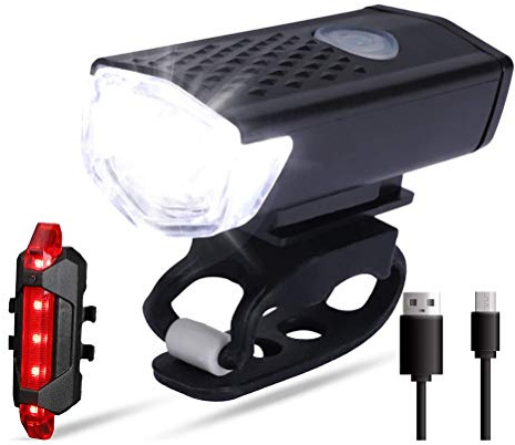 WBTY Uppladdningsbara LED-cykellampor, IP65, vattentät, kombinerade LED-bakljus, cykelbelysning kit 4 belysningslägen för alla cyklar, svart