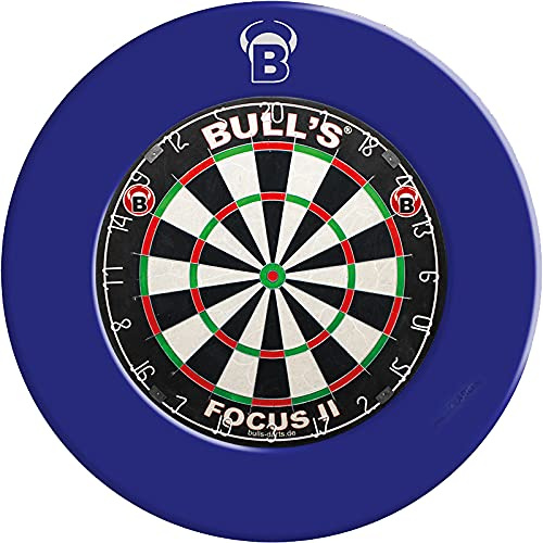 Bull's Focus II Turnier Bristle Board Dartboard Dartscheibe mit Pro Surround Catchring Wandschutz Set (Blau)