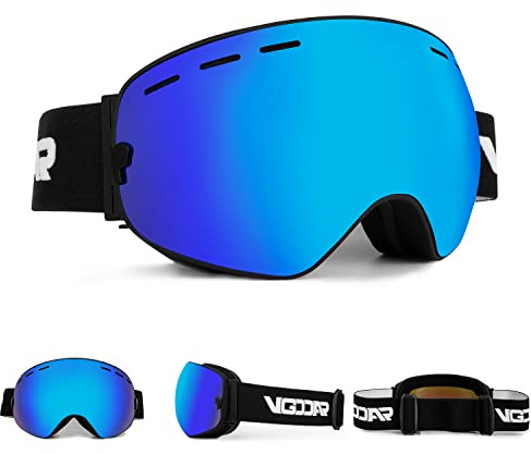 Vgooar OTG Maschera da Sci, Occhiali da Sci Frameless con Doppia Lente Sferica Anti-nebbia, Maschere da Sci Snowboard 100% Protezione UV400 Per Uomo/Donna