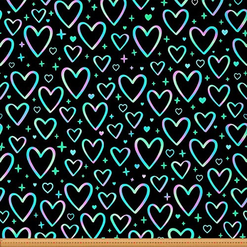 Liebe Stoff Meterware Bunter Ombré Polsterstoff Regenbogen Herz Muster Dekorativer Stoff Glitzer Neonstern Drinnen Draußen Stoff DIY Kunst Wasserdichter Stoff Blaugrün 92 x 150 (HxB)