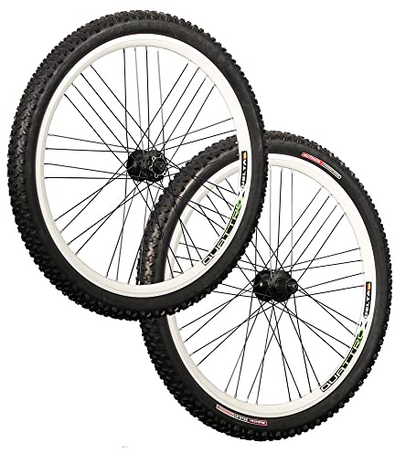 Fahrrad Laufradsatz 26 Zoll Hohlkammer MTB Shimano Disc Set mit Bereifung weiß