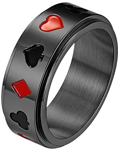 JewelryWe Schmuck Spinnring aus Edelstahl, Spielkarte Pik Ass Poker Ring Fidget Band Ring Stress lindernde Angst Ring für Damen Herren Hochzeit Versprechen Verlobungsring