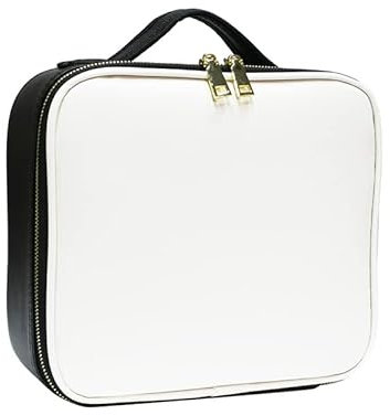 Reise-Make-up-Koffer, große Kosmetik-Aufbewahrungstasche, Kosmetikkoffer, wasserdichte Trennwand, Schmuckaufbewahrung, Organizer, Schminkkoffer für Frauen, Mädchen, Reisen(weiß und Schwarz)