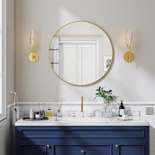 Koonmi 60cm Runder Spiegel Gold Spiegel Rund Wandspiegel mit Rahmen aus Aluminiumlegierung für Badezimmer, Waschtisch, Wohnzimmer, Schlafzimmer, Eingang Wanddekoration