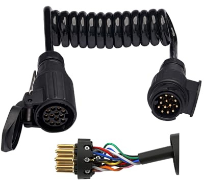 BEIJISTAR 1.6M Cable Extensión Remolque 13 Pines, con Enchufe y Zócalo 13 Pines, 12V Extensión Espiral Cable Remolque, para Caravana Camión RV Barco