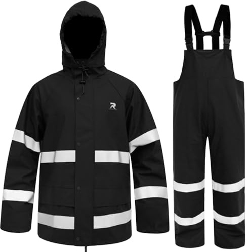 Rain Suits for Men Waterproof Rain Jacket Coat Pants Heavy Duty Women Fishing Rain Gear Workwear (Black/Hi-Vis, X-Large)