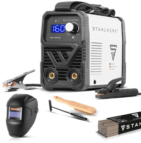 STAHLWERK Poste à souder à l'électrode ARC 160 MD – Kit complet – MMA jusqu'à 160 A, utilisation flexible sans gaz, compact & léger, évolutif TIG DC, Hotstart, Anti-Stick, Smart Cooling