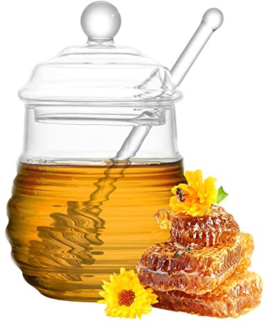Olla de miel, jarra de miel, olla de miel y llovizna de 250 ml de jarra de miel con cubo y tapa de recipiente de miel de miel de vidrio para accesorios de cocina para el hogar s