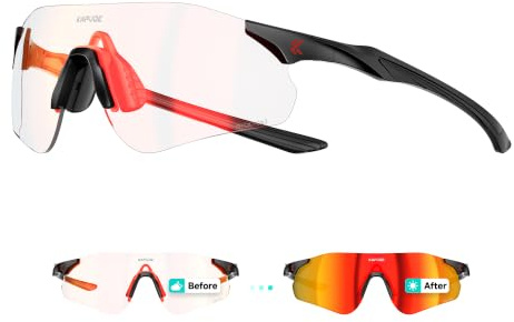 KAPVOE Selbsttönende Fahrradbrille Herren Damen UV400 22g TR90 K108 | Farbwechsel klar zu blau CAT.1-CAT.2, UV400 PC-Scheibe, 22g TR90, verstellbares Silikon-Nasenpad